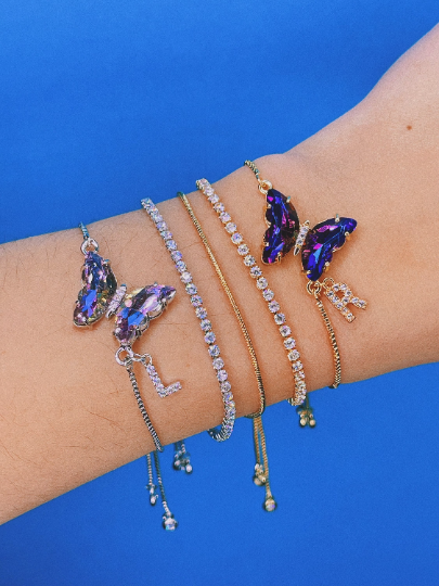 Crystal Glass Butterfly Bracelet + Initial Charm – INDV Apparel